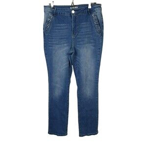 Revelation Denim Woman 12 Jeans Medium Wash Lace Accent Pocket Straight...